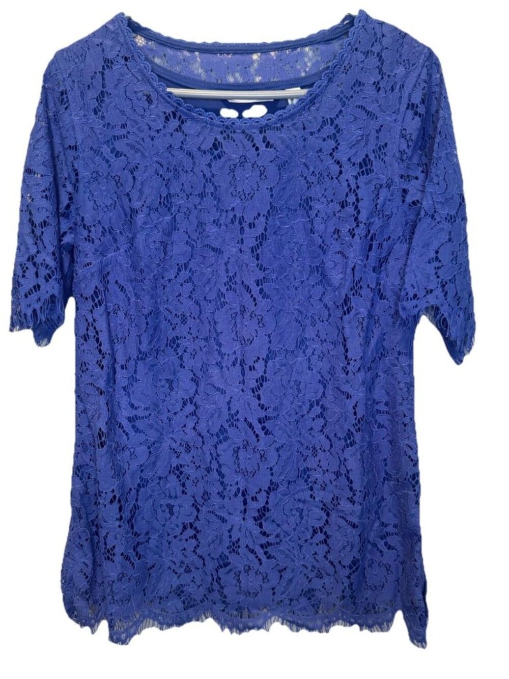 Isaac Mizrahi Live Womens Periwinkle Lace Overlay Short Sleeve Top S NEW